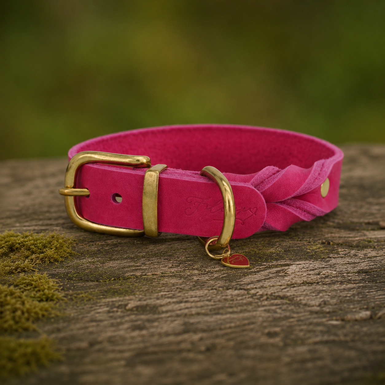 Handgefertiges Hundehalsband aus Fettleder mit Flechtung